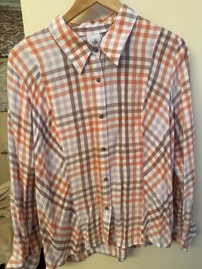 CAbi Orange and Purple Plaid Button-Down Shirt